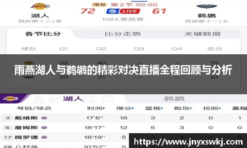 雨燕湖人与鹈鹕的精彩对决直播全程回顾与分析